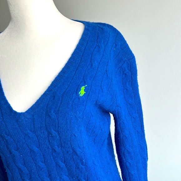Polo Ralph Lauren blue vneck cable knit sweater lightweight 💙 - Picture 1 of 5